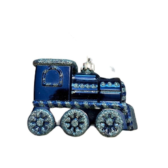 Blue Train Plastic Christmas Ornament 4"x4" Glitter Candy Land Sugar - Picture 1 of 4